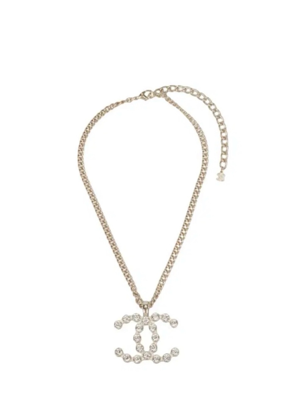 Chanel Crystal Interlocking Pendant Necklace - Gold Tone